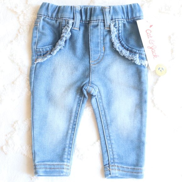 Baby Girl Clothes Soft Pull On Ruffle Jeans Leggings Long Sleeve Top 3pc Bundle - Picture 2 of 16